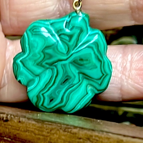 14k gold Green Malachite Clover Pendant